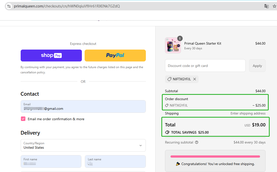 Primal Queen Monthly Checkout