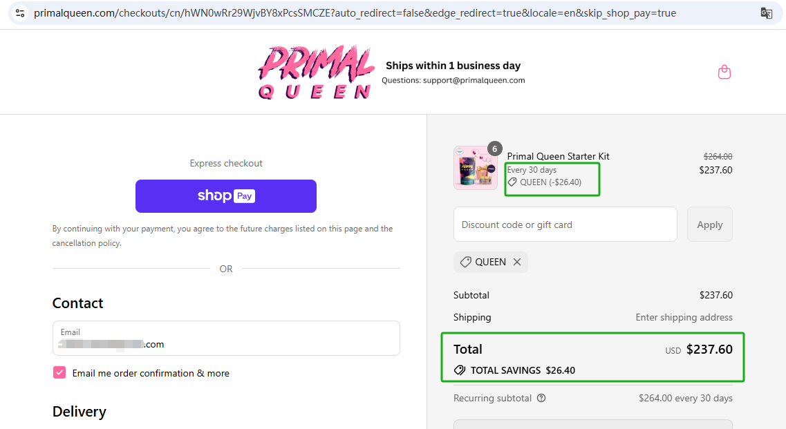 Primal Queen Monthly Checkout